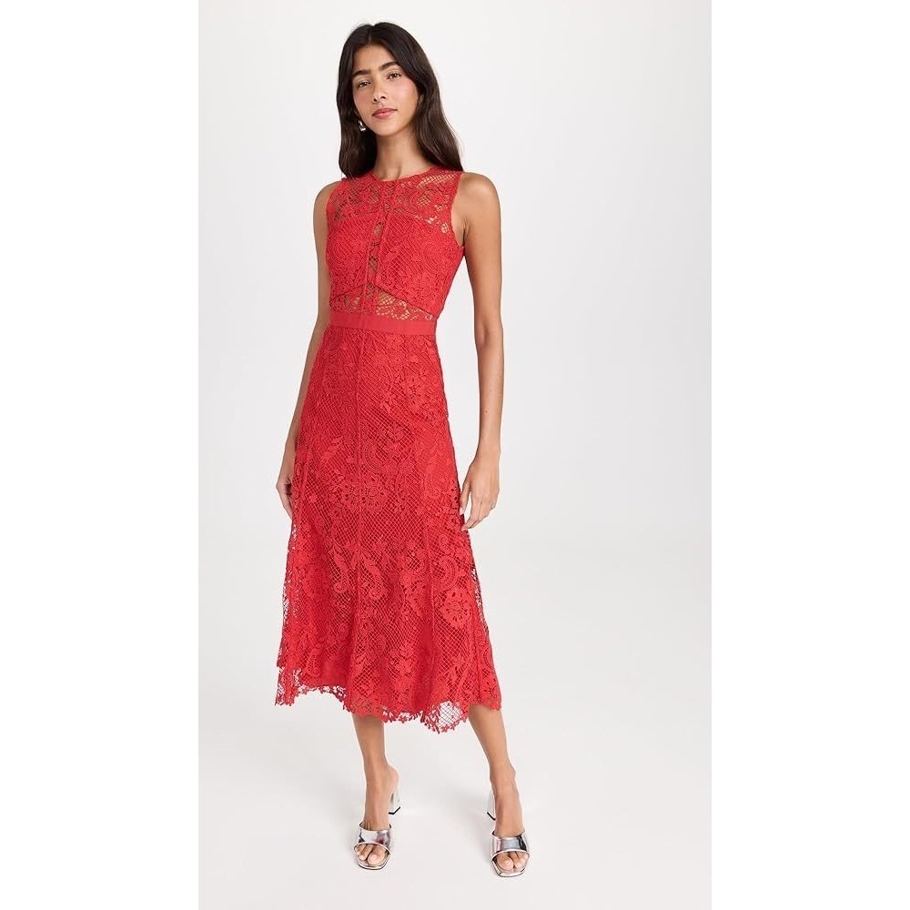 Self-Portrait Lace Dress Guipure Midi Red Women's Size 2 NWOT